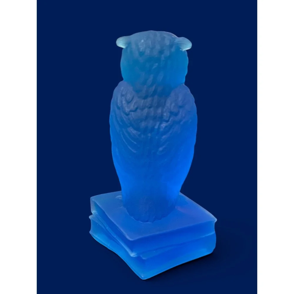 Vintage Westmoreland Satin Cobalt Blue Owl on Books Figurine Art Glass
